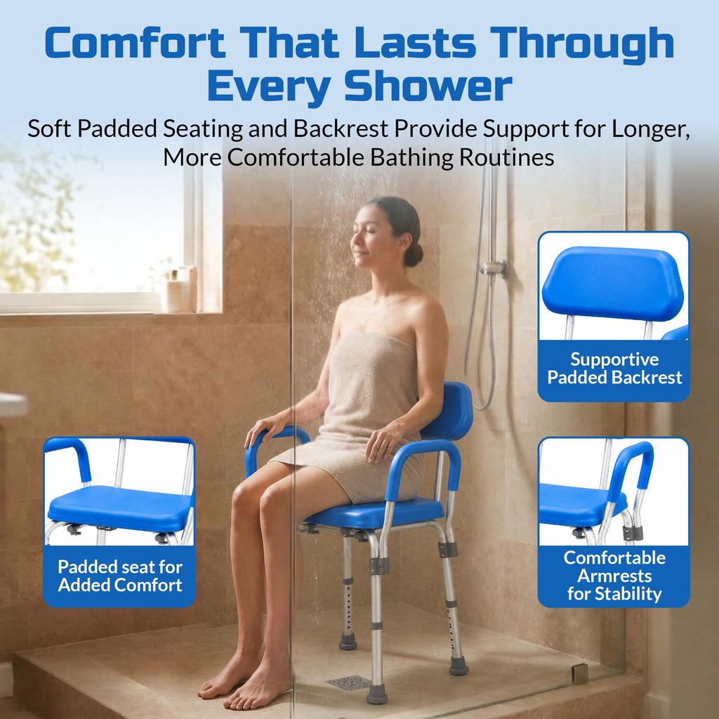 Padded Shower & Bath Chair with Armrests and Back C435698