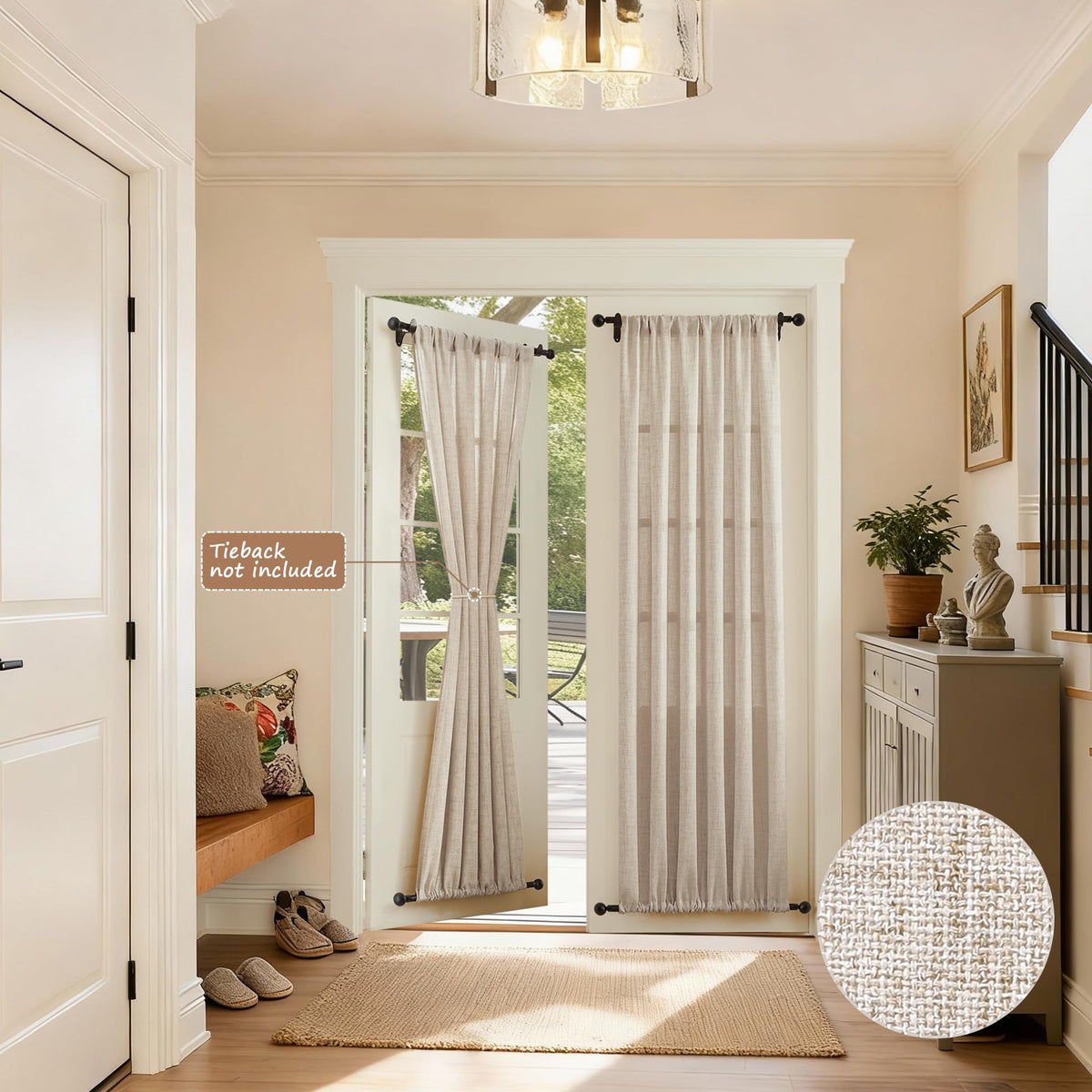 Linen Semi Sheer Door Curtain, 25 x 72 Inches, Natural, 1 Panel E210