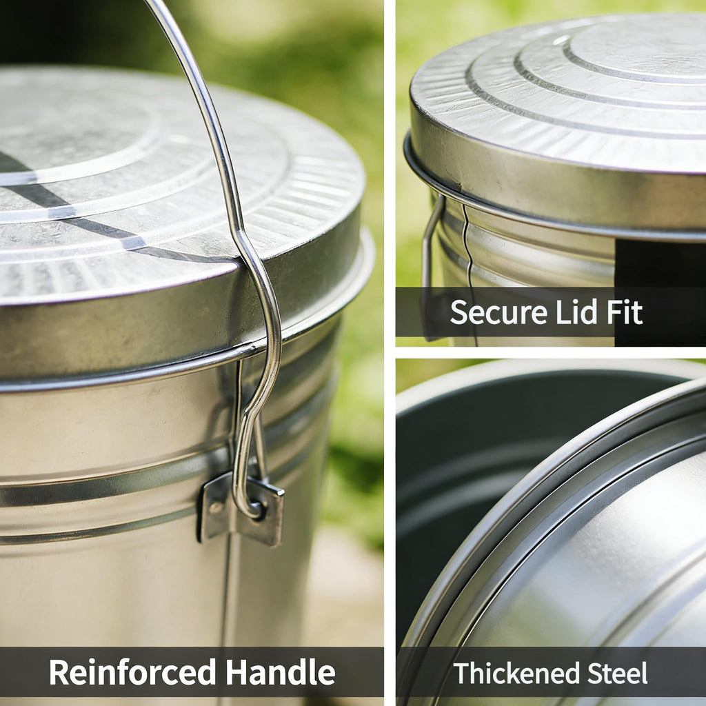 6 Gallon Galvanized Metal Trash Can with Lid E8408