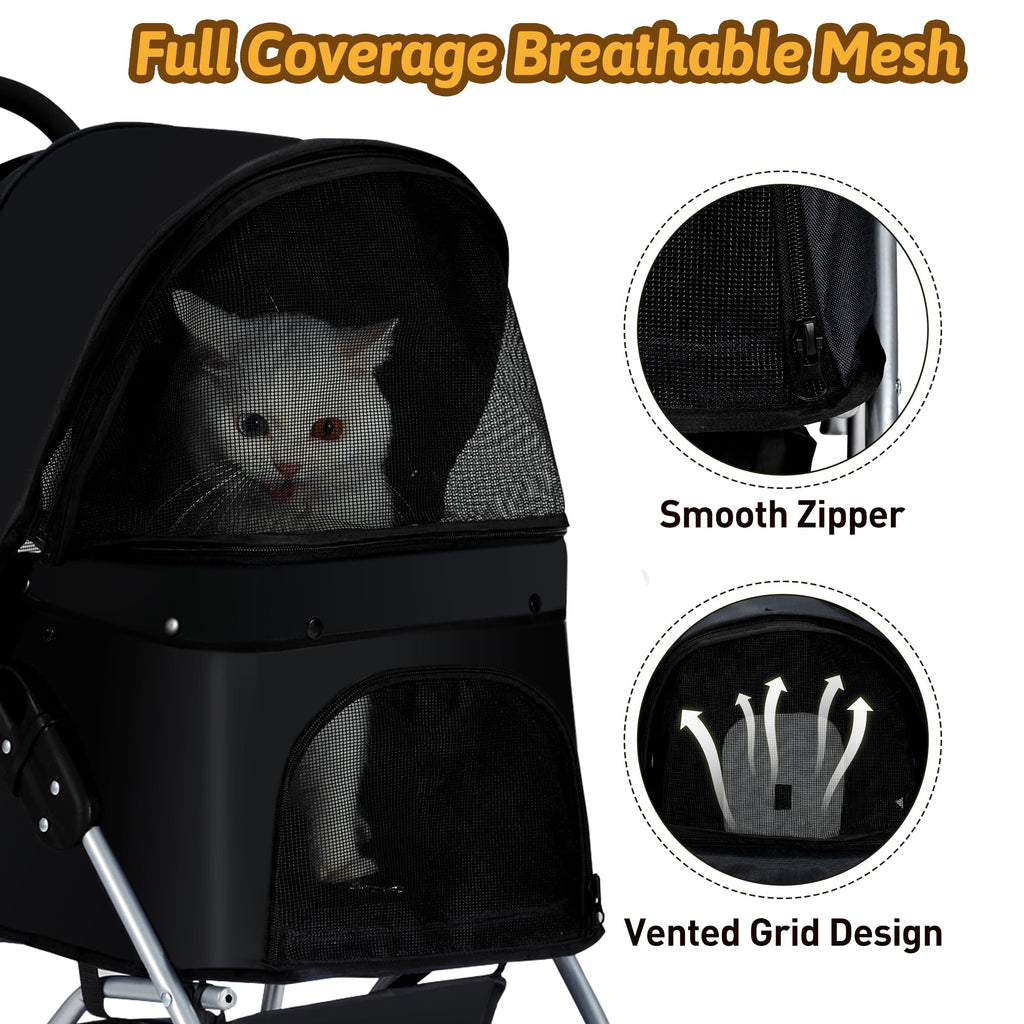 Foldable Pet Stroller 4 Wheels Black C453