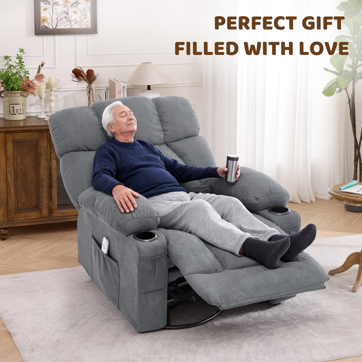 Oversized Grey Swivel Massage Recliner Chair Z692583