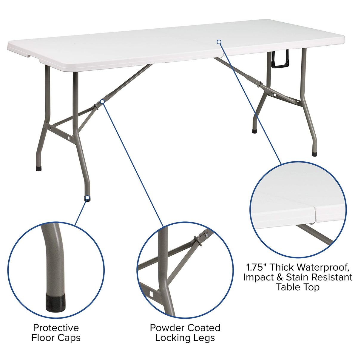 White 6-Foot Bi-Fold Plastic Folding Table X8536