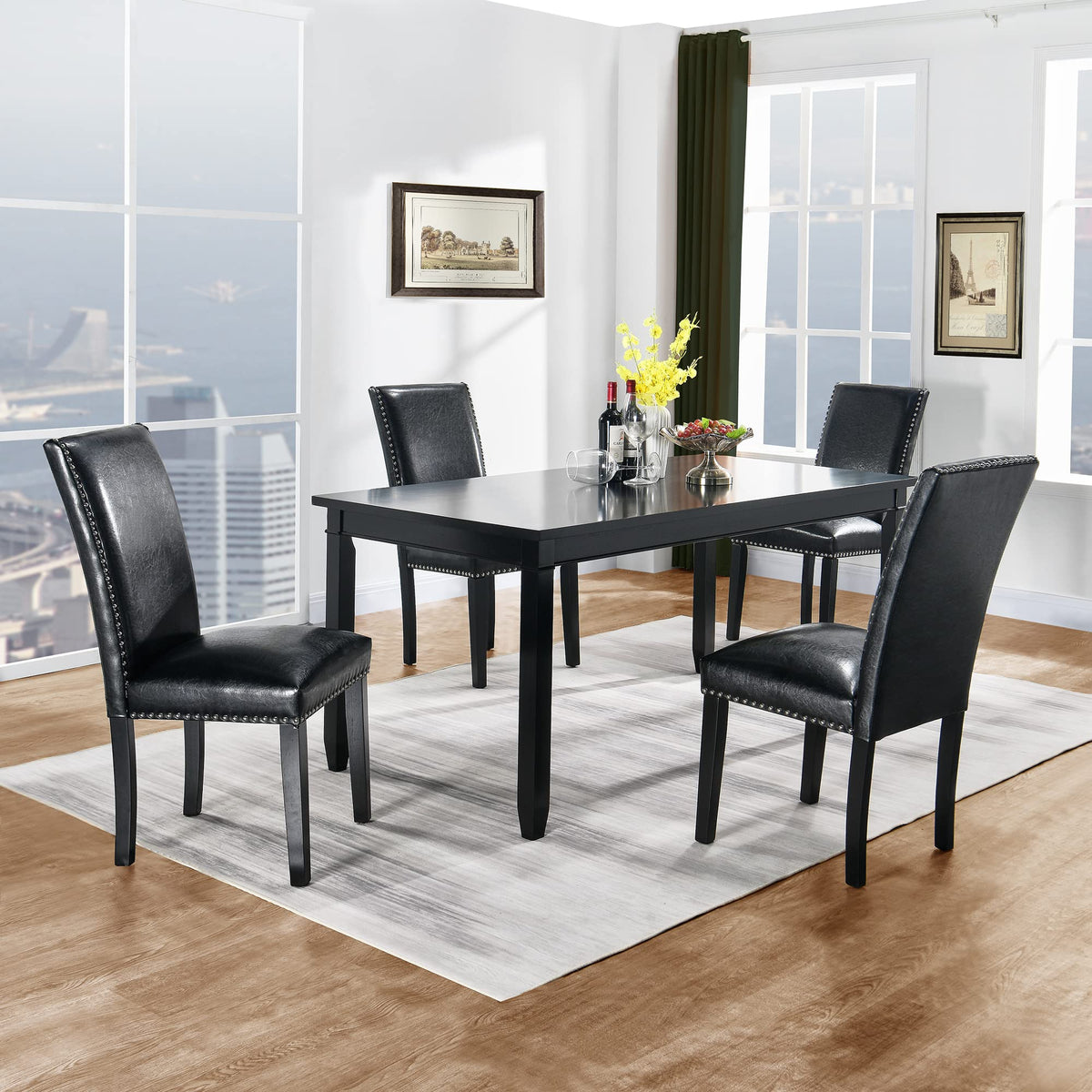 Set of 4 PU Leather Upholstered Dining Chairs with Solid Wood Legs X18171
