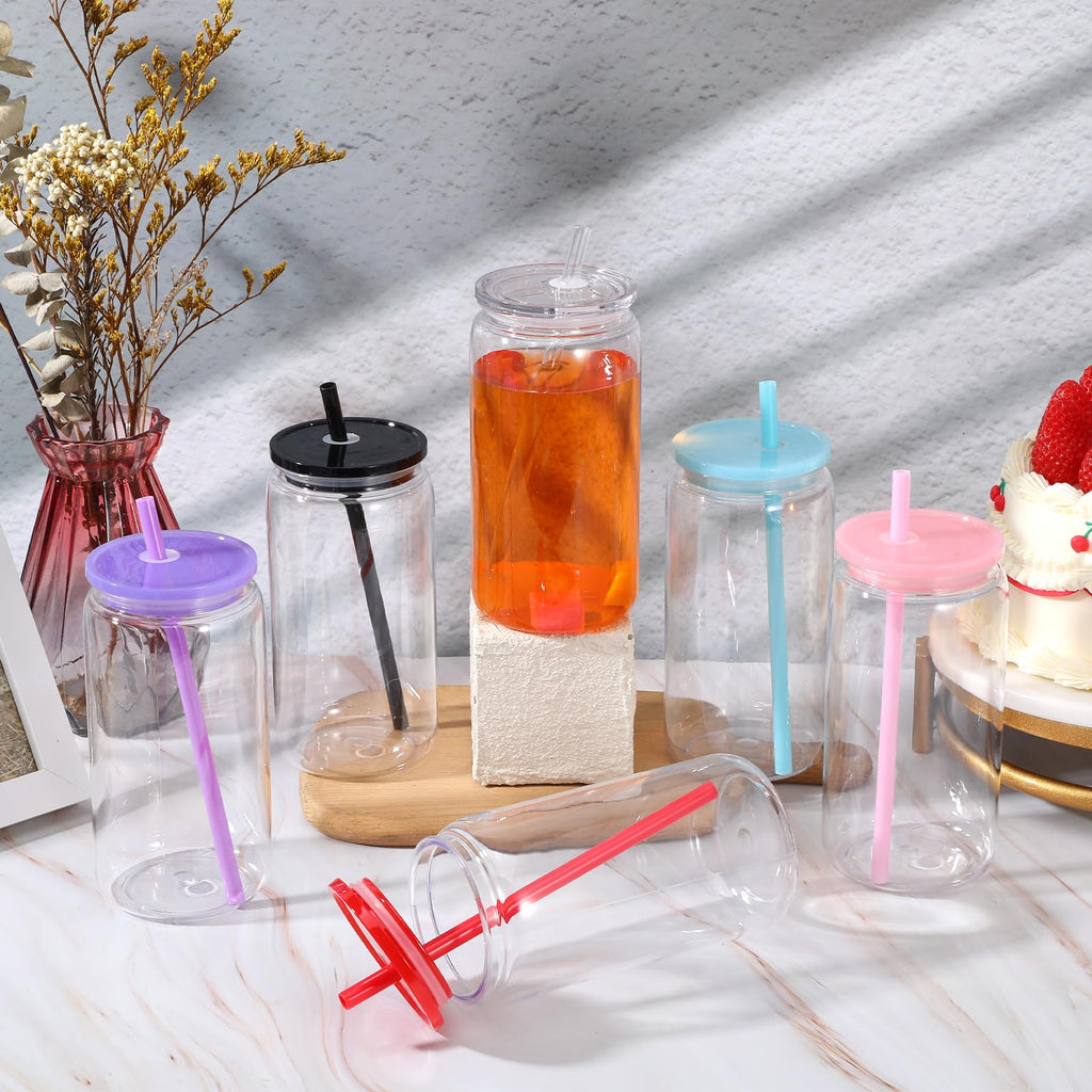 16oz Acrylic Cups with Lids and Straws, 6pcs Clear Plastic Tumbler Set N19237