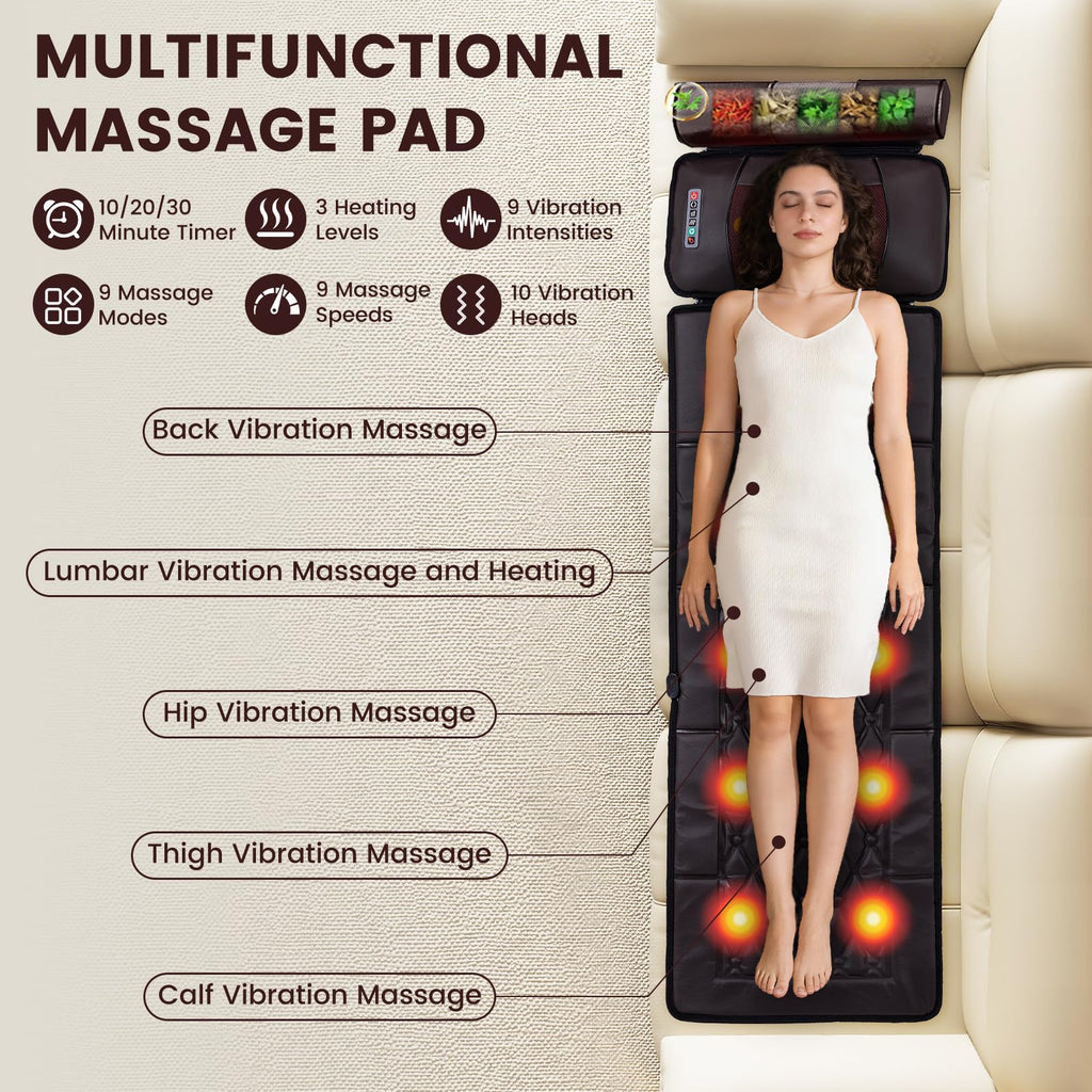 Full Body Massage Mat with 10 Vibration Heads, 9 Speeds & 3 Heat Levels I1399