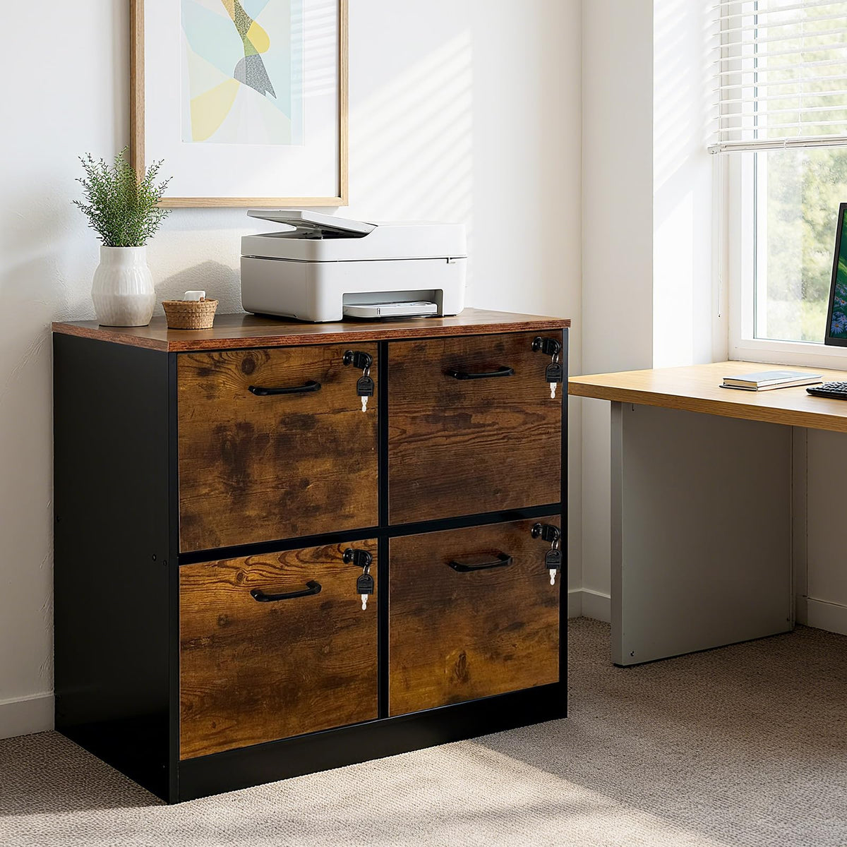 4 Drawer Wooden Lockable File Cabinet H790216