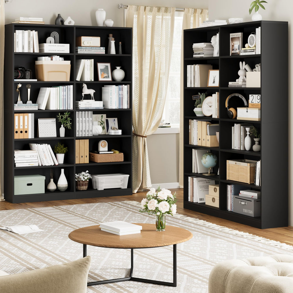 Black 6-Tier Double Wide Bookshelf C8588