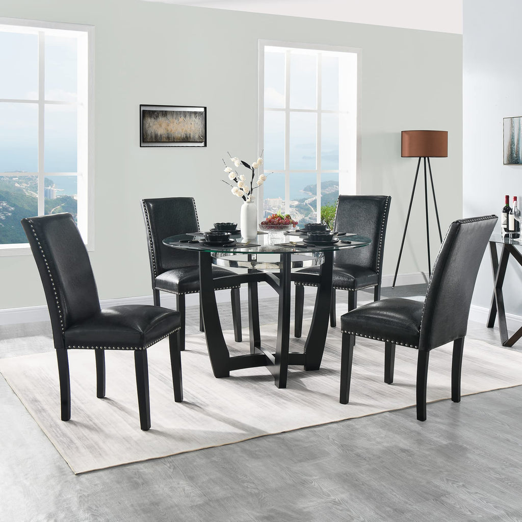 Set of 4 PU Leather Upholstered Dining Chairs with Solid Wood Legs X18171