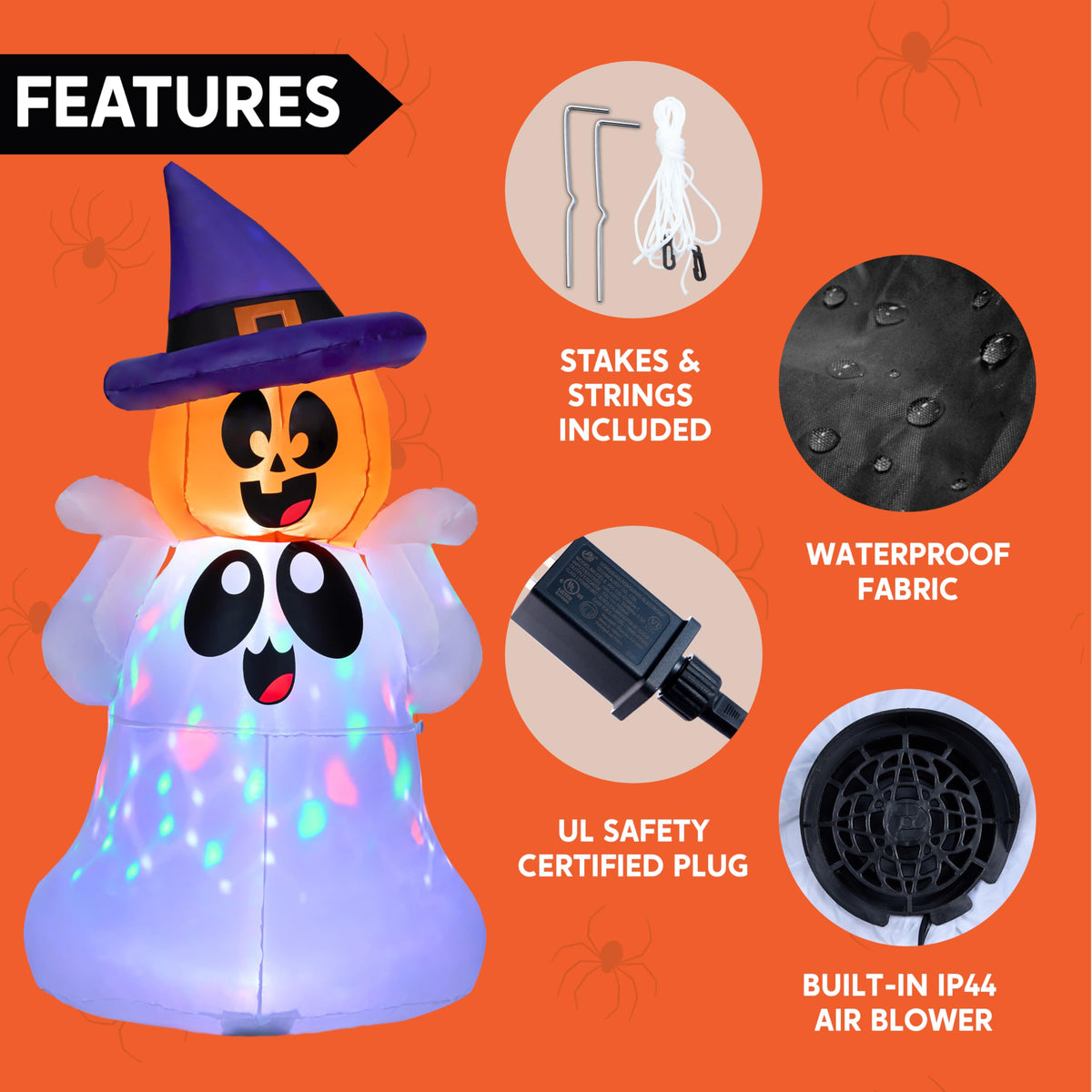 5 FT Halloween Inflatable Ghost with Colorful LEDs M86394