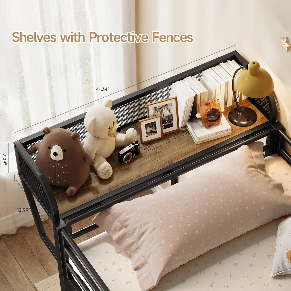 Twin Over Twin Metal Bunk Bed with Desk & Outlet M498