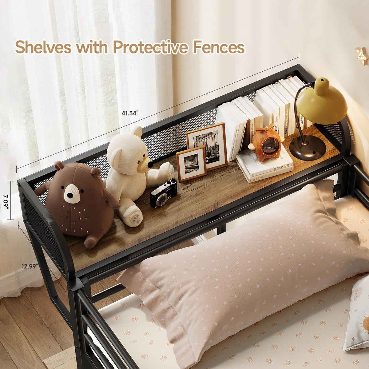 Twin Over Twin Metal Bunk Bed with Desk & Outlet M498
