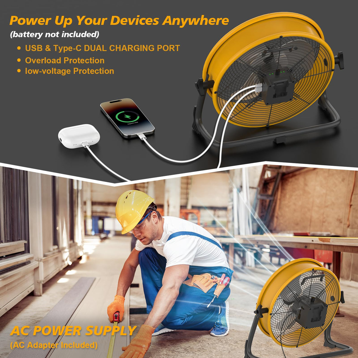 16" Battery Powered Cordless Floor Fan X2323