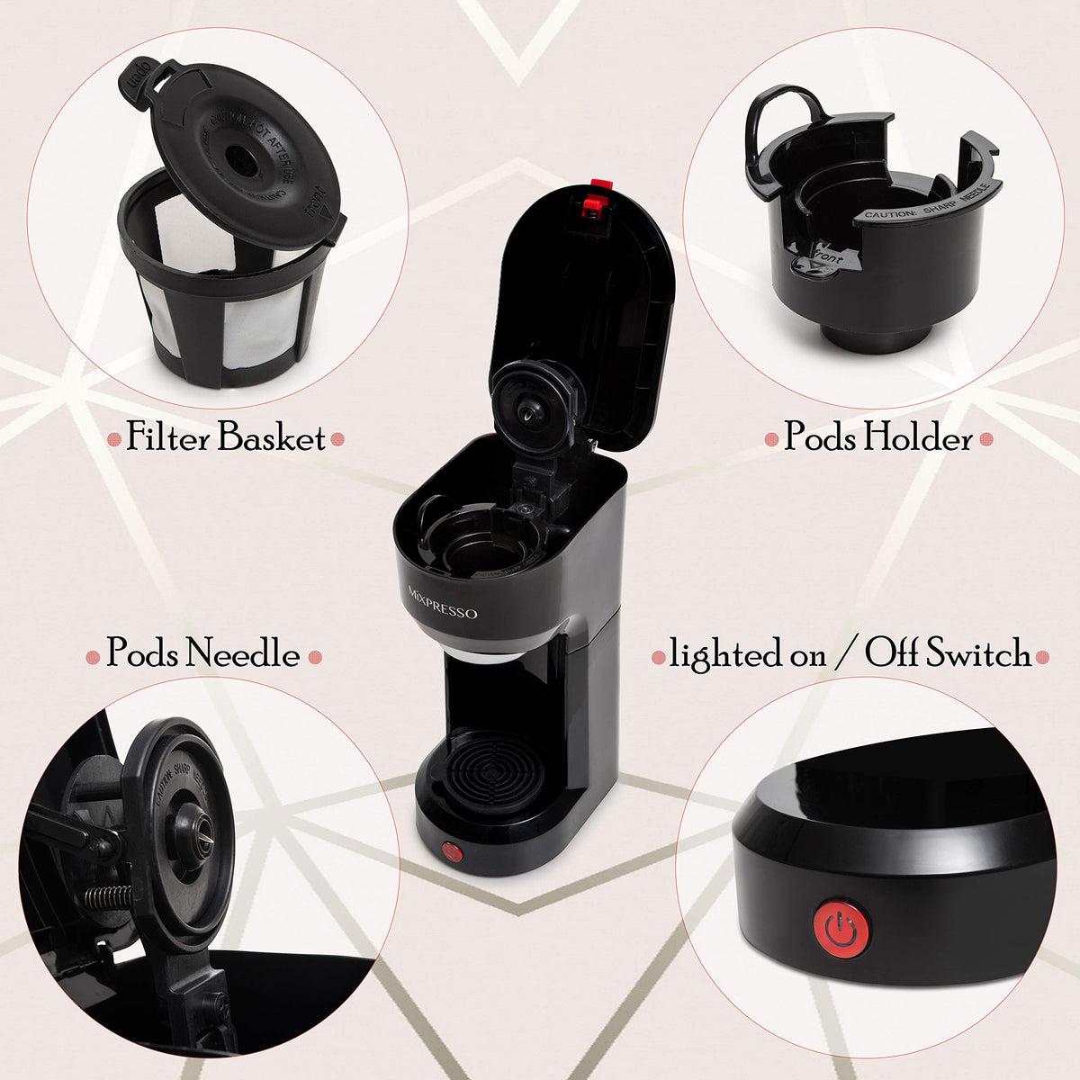 Single Serve Coffee Maker for K Pods & Grounds W552