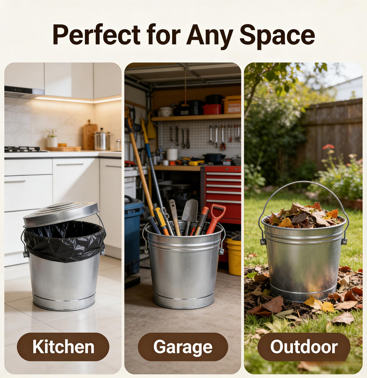 6 Gallon Galvanized Metal Trash Can with Lid E8408