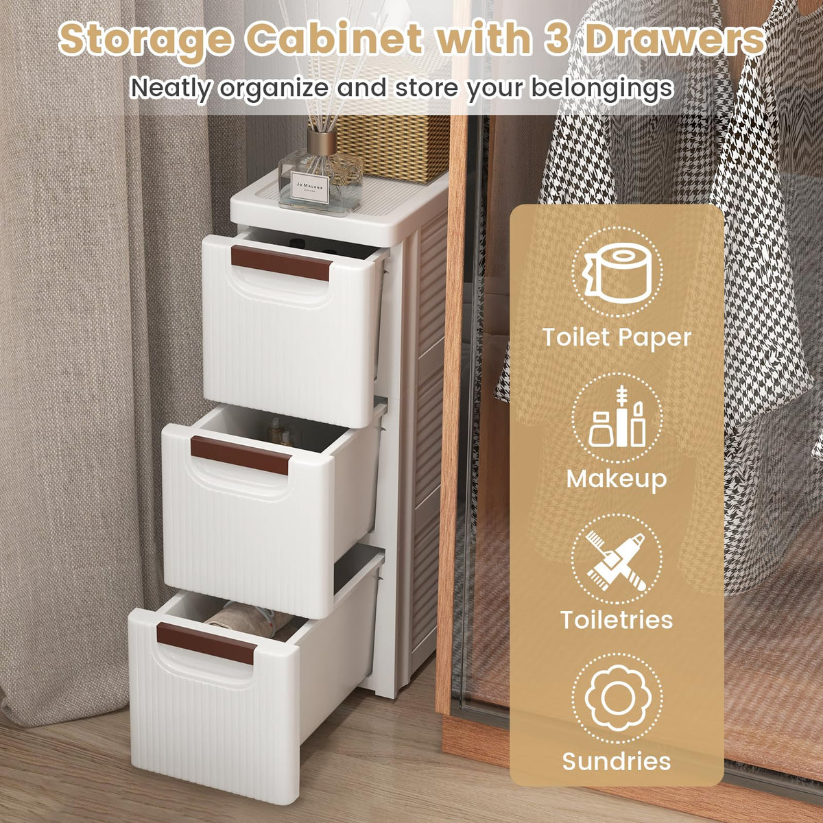 White 3 Drawer Narrow Storage Cabinet A46685