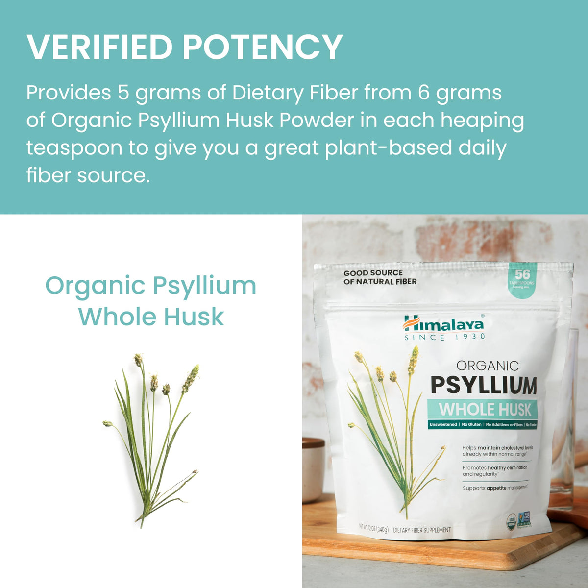 Organic Psyllium Whole Husk Fiber Supplement, Unflavored, 12 oz Z19777