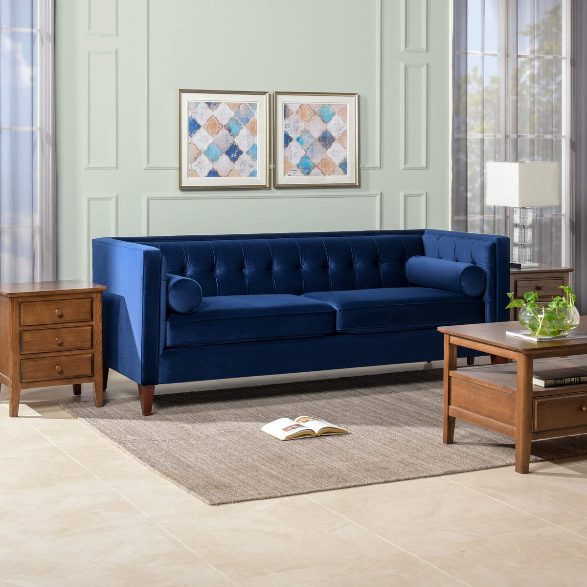 Navy Blue Velvet Tufted Sofa P138