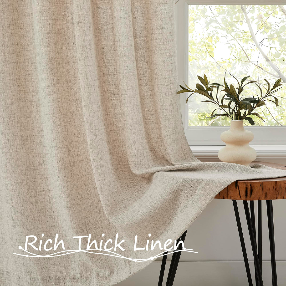 Linen Semi Sheer Door Curtain, 25 x 72 Inches, Natural, 1 Panel E210