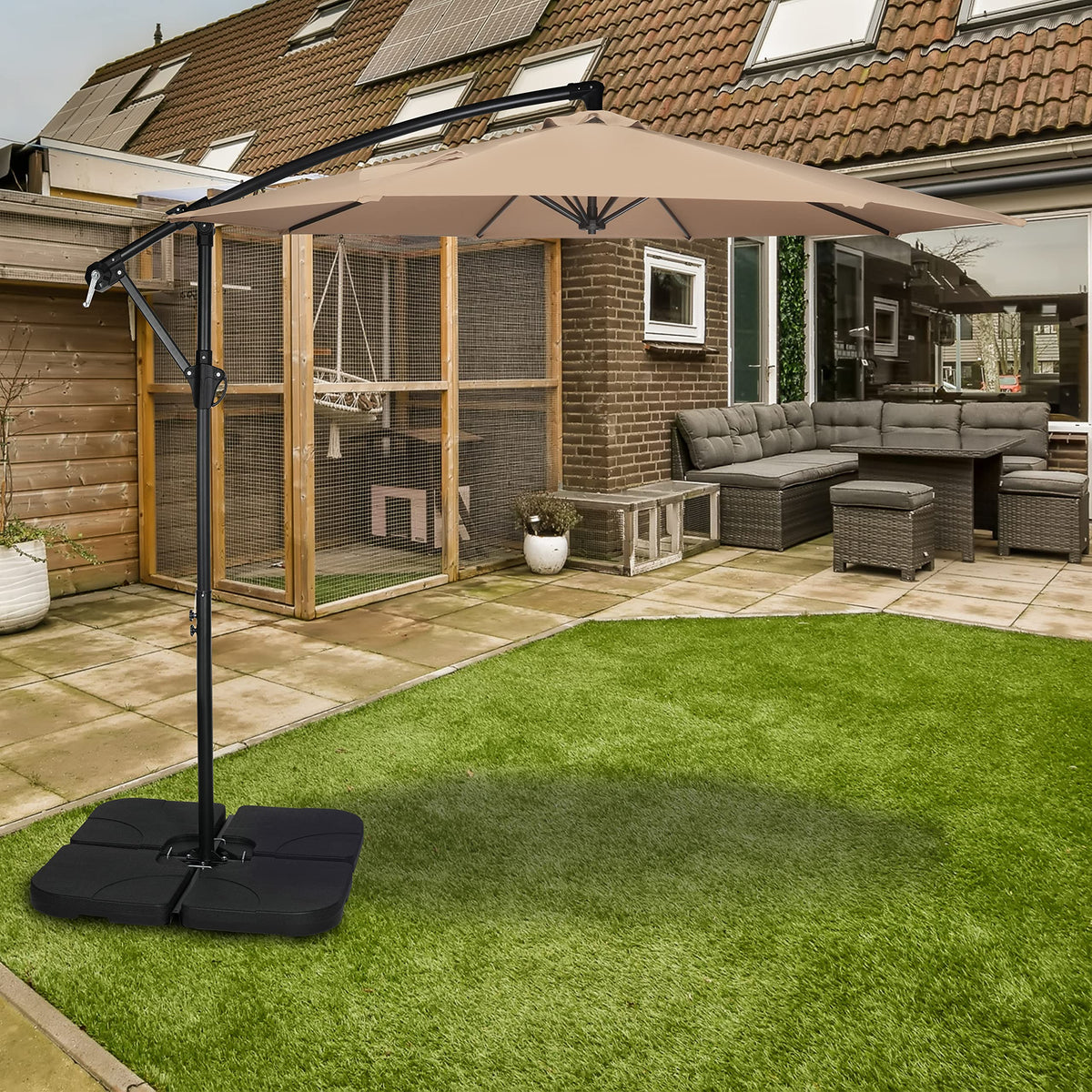 9.8ft Blue Offset Cantilever Patio Umbrella with Crank & Cross Base Y238054