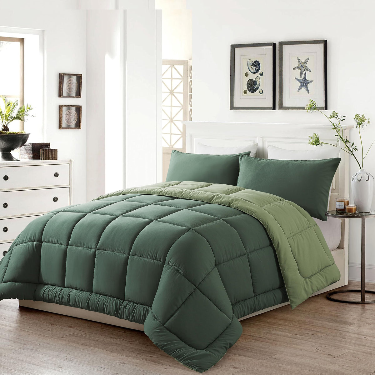 King Size Green Comforter Set with 2 Pillow Cases W12028