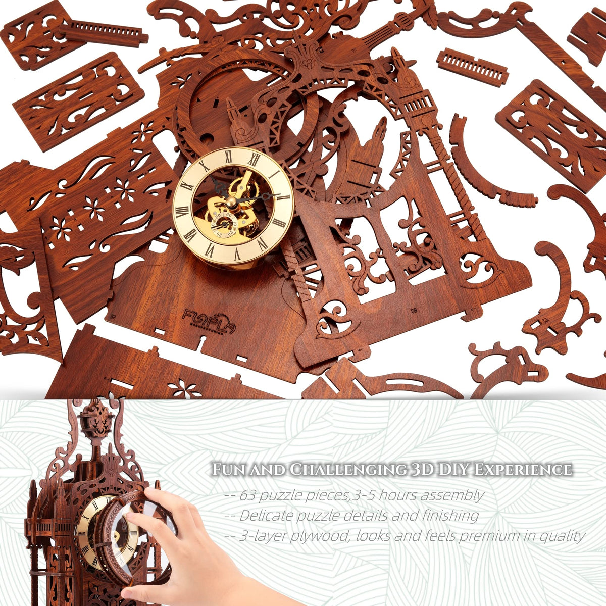 LED 3D Wood Puzzle Clock Tower T849509
