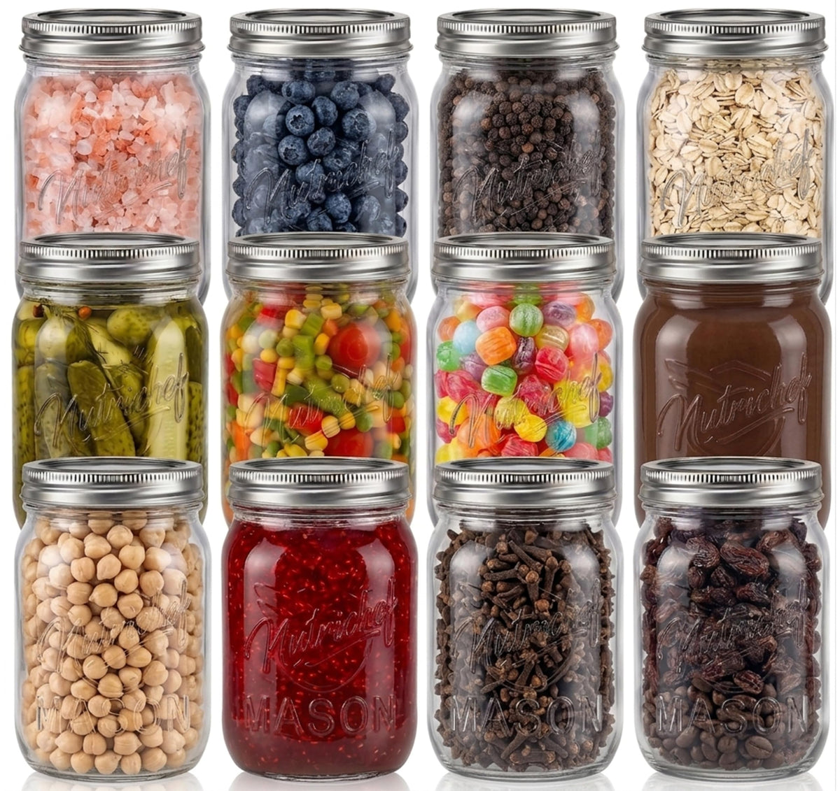 16 oz. Wide Mouth Glass Food Storage Containers with Lids, 12 Pcs V25415