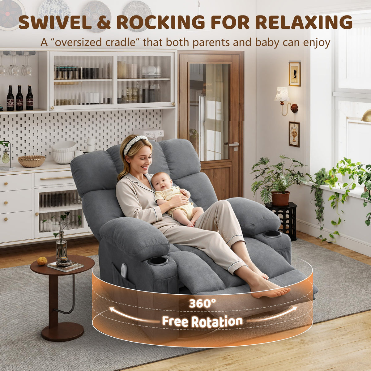 Oversized Grey Swivel Massage Recliner Chair Z692583