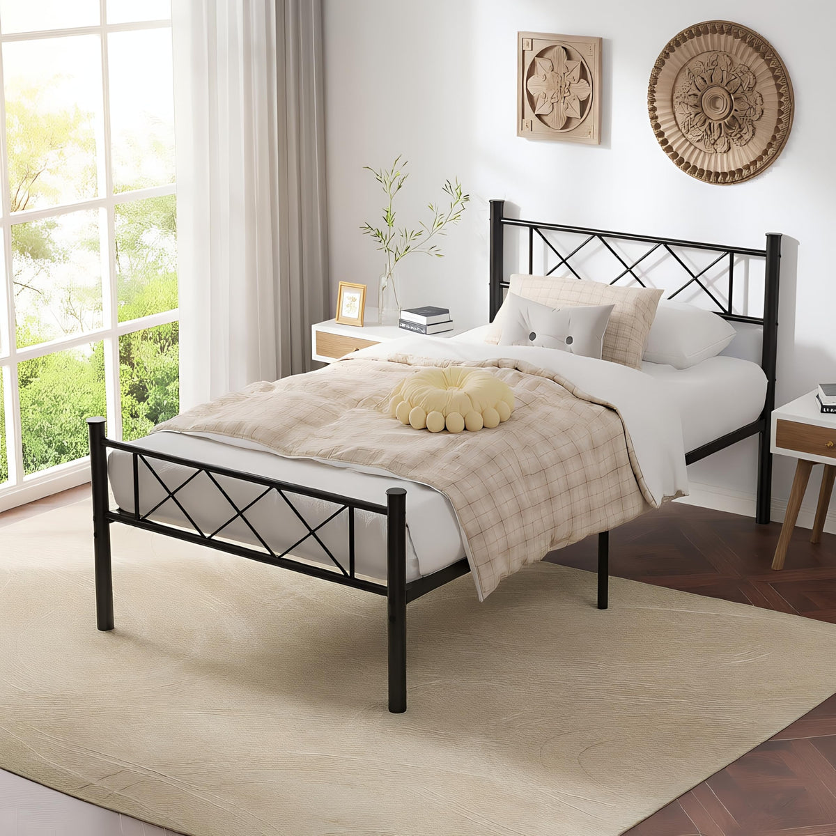 Twin Size Metal Bed Frame with Headboard V3206
