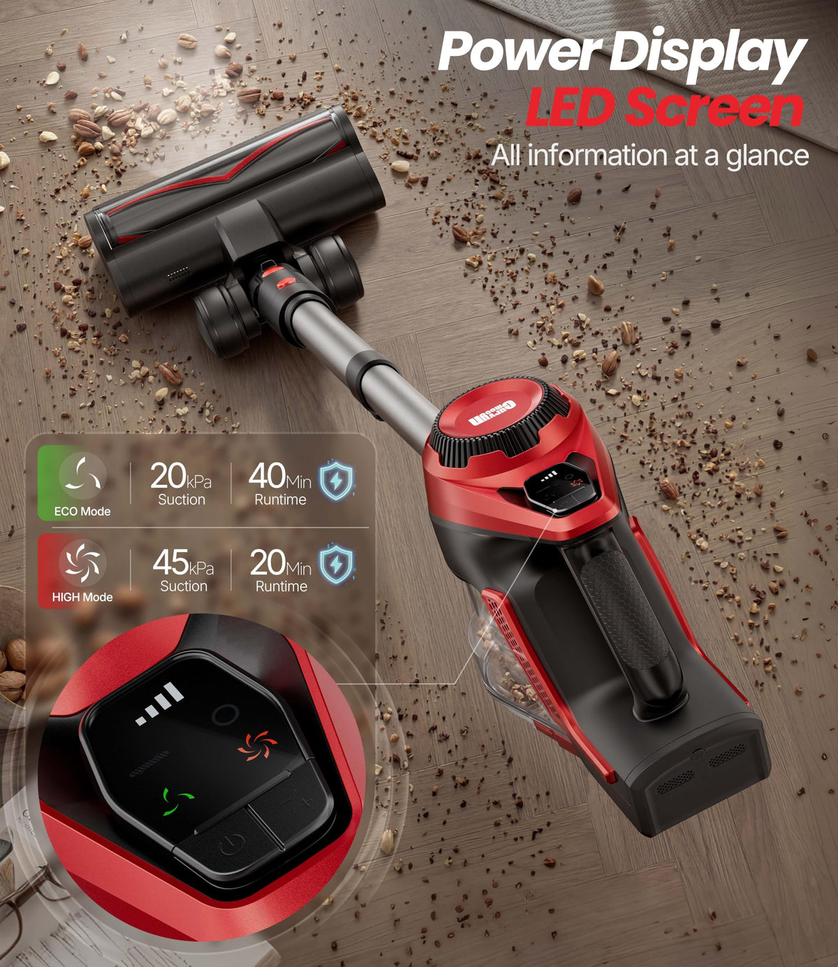 Cordless Stick Vacuum 45Kpa 1.5L Lightweight Handheld Vacuum A835