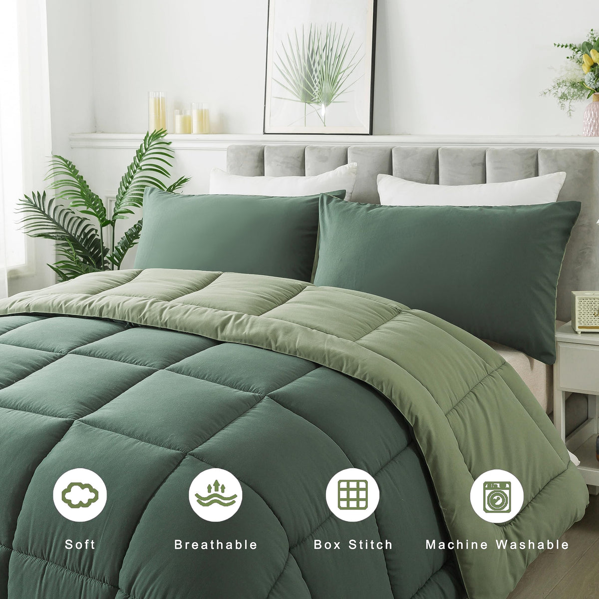 King Size Green Comforter Set with 2 Pillow Cases W12028