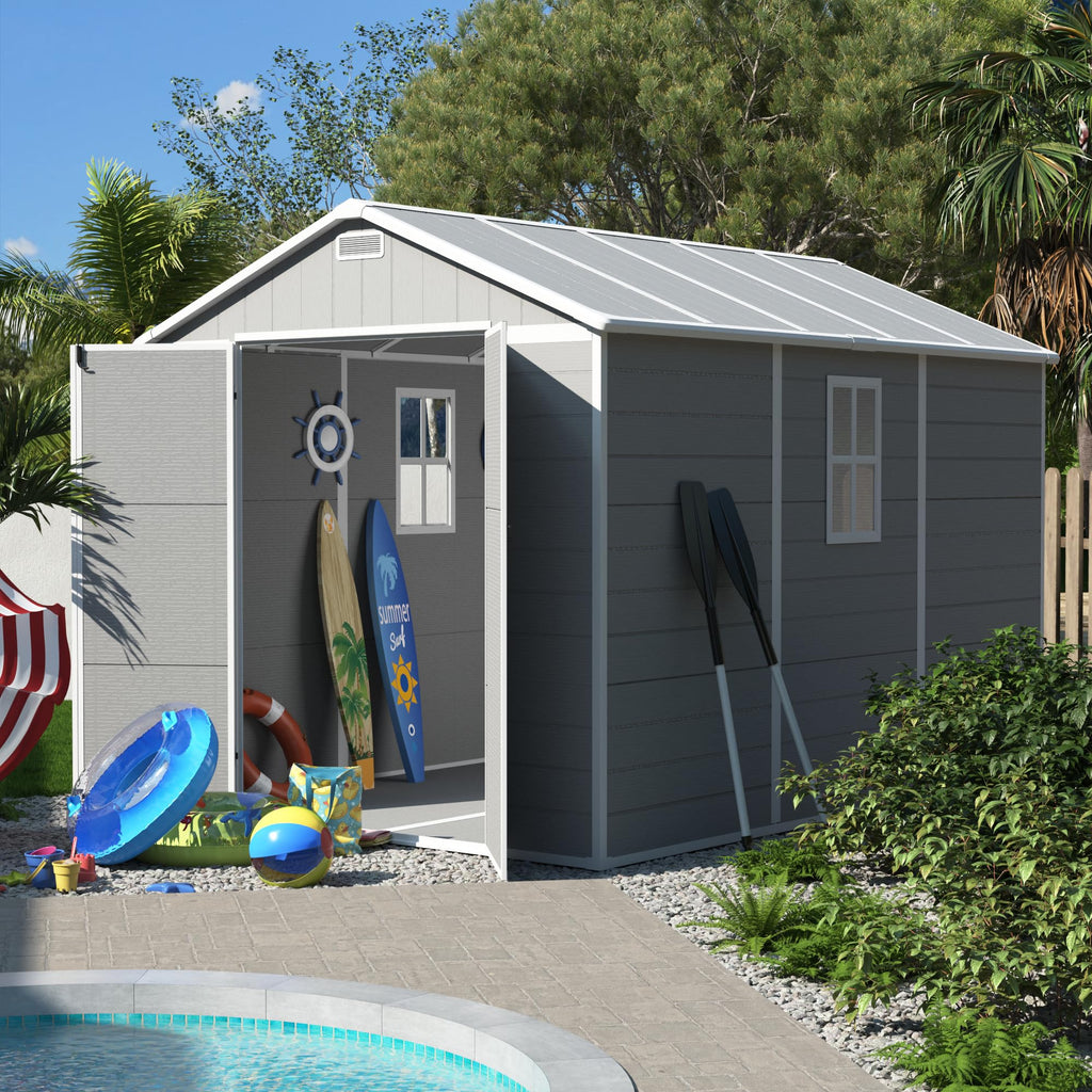 Plastic Storage Shed 7.5x10FT Grey White Y619