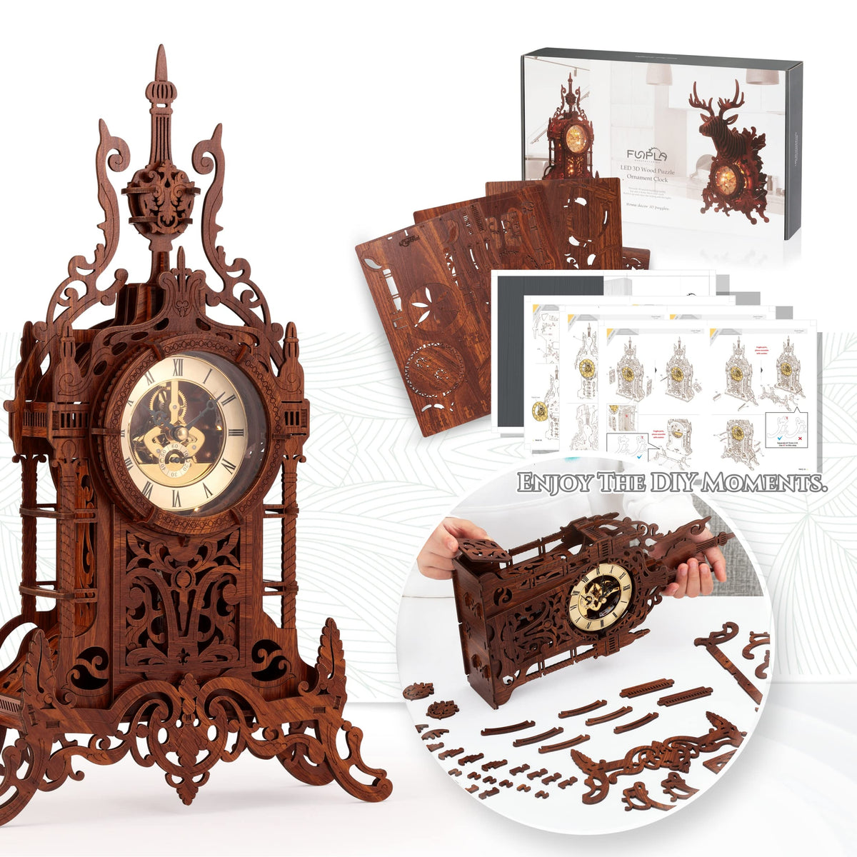 LED 3D Wood Puzzle Clock Tower T849509