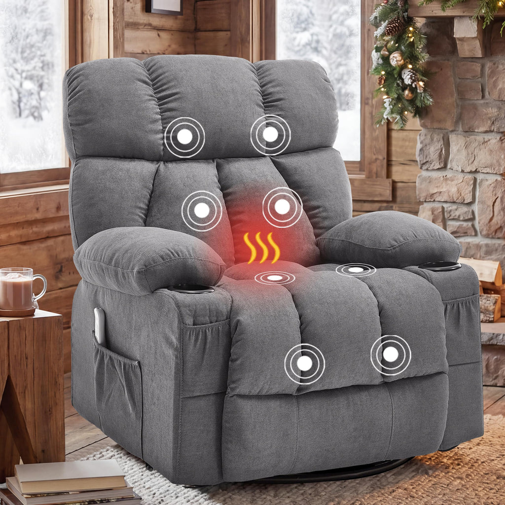Oversized Grey Swivel Massage Recliner Chair Z692583