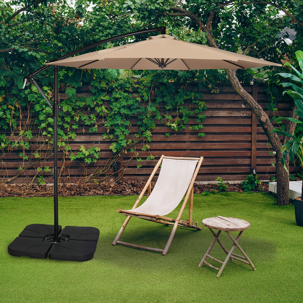 9.8ft Blue Offset Cantilever Patio Umbrella with Crank & Cross Base Y238054