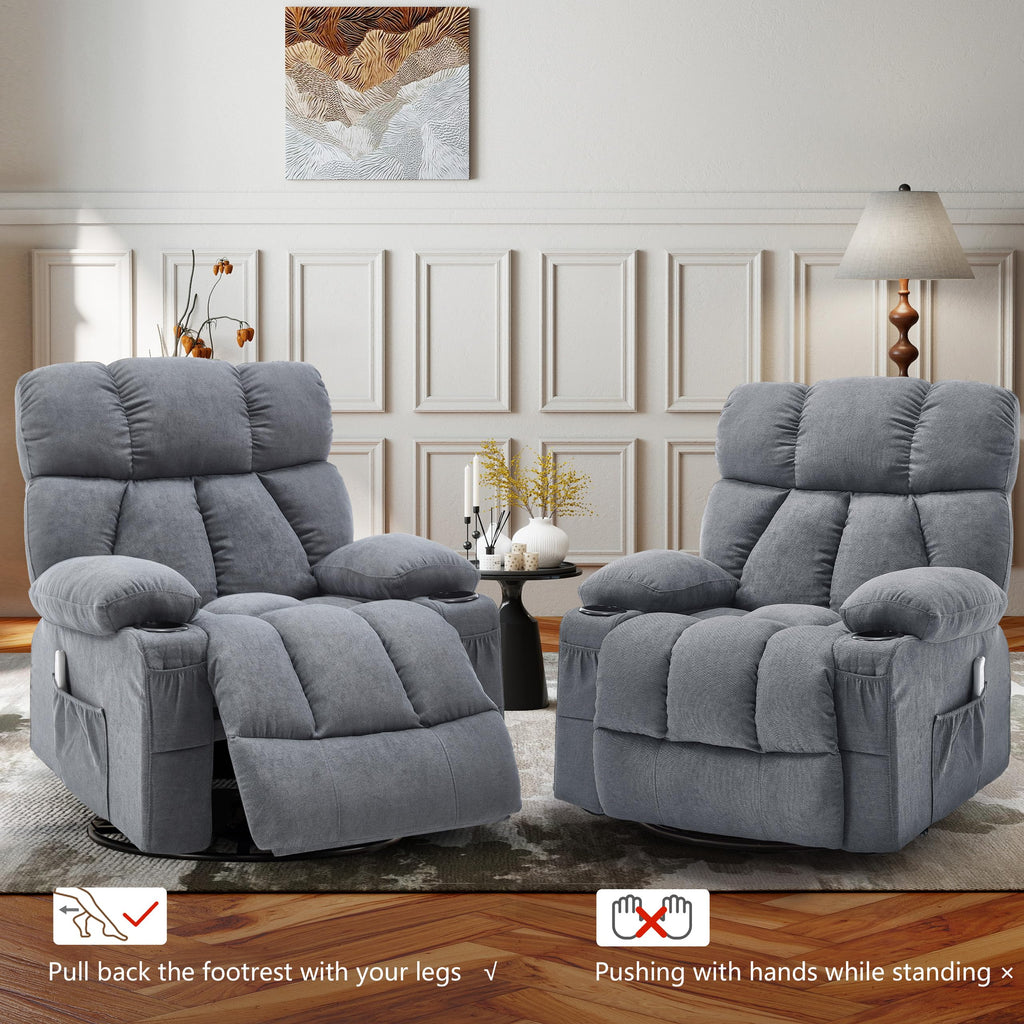 Oversized Grey Swivel Massage Recliner Chair Z692583