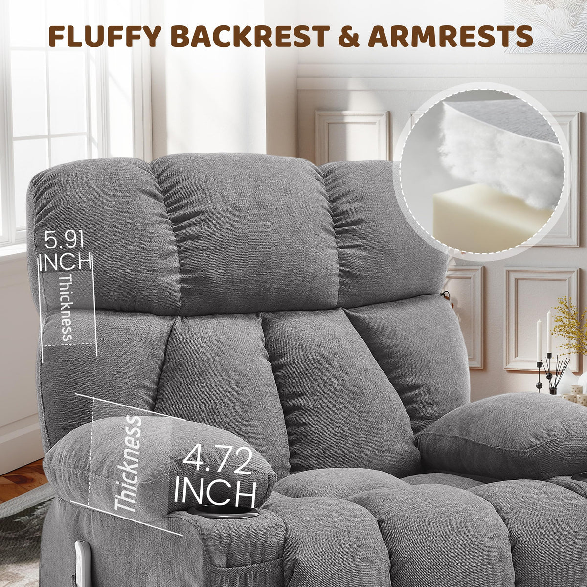 Oversized Grey Swivel Massage Recliner Chair Z692583