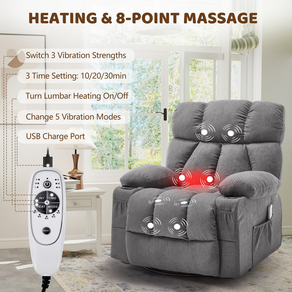 Oversized Grey Swivel Massage Recliner Chair Z692583